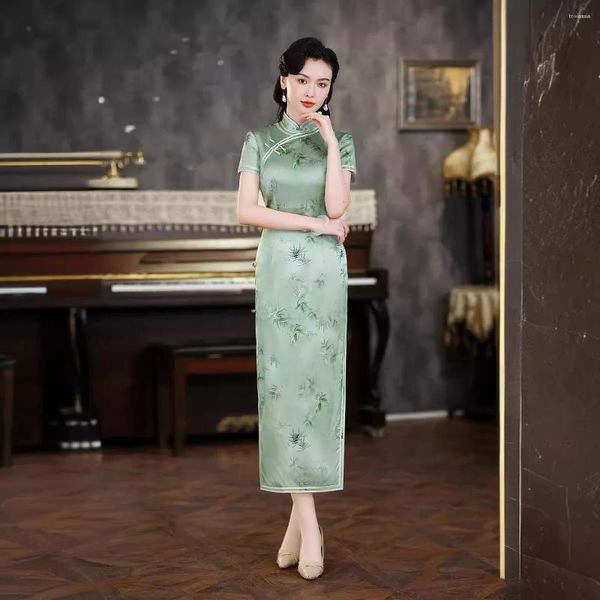 Ethnische Kleidung hochwertige echte Seiden Qipao Cheongsam Top Rock Sexy elegantes Abendkleid Schlankes Fit Special Interest Design Frauen Frauen
