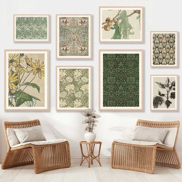 Ers retro William Morris Flel Plant Exhibition Arte da parede Telvas Posters de pintura e imagens de parede impressas para decoração de sala de estar J240505