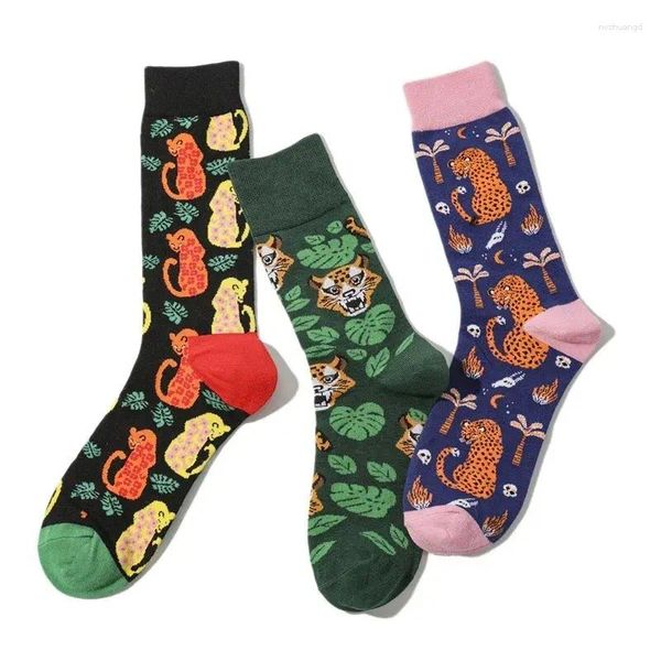 Frauen Socken 1 Paar Cartoon Tierdruck Buntes Leoparden Unisex Neuheit Style Middle Tube Anzug in allen Jahreszeiten