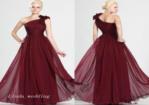 Burgund Wine Red Evening Kleid eine Schulter Lange Brautjungfer Kleid Maid of Ehrenkleid Prom Party Gown9584163