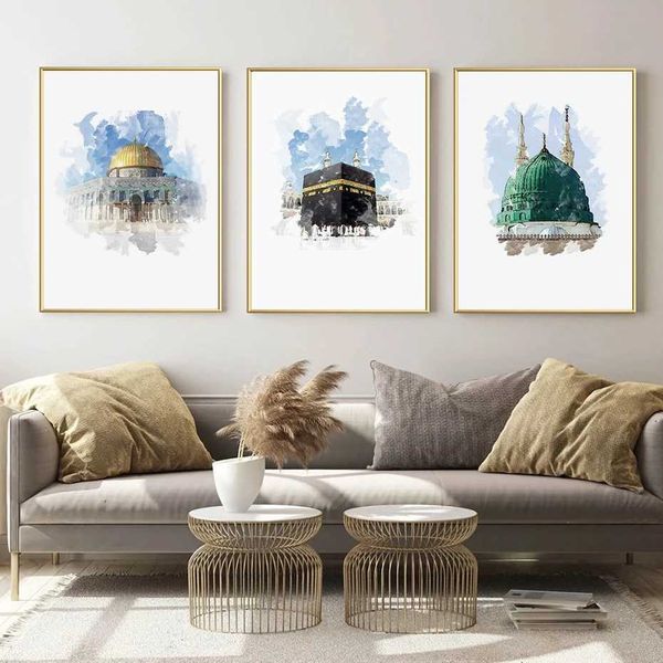 LLPAPERS 3 Islamische Moschee Dome Rock Tempel Poster Moderne Leinwand Malkunst Druckbilder LIVIS ROOM INNEALKEIT J240505