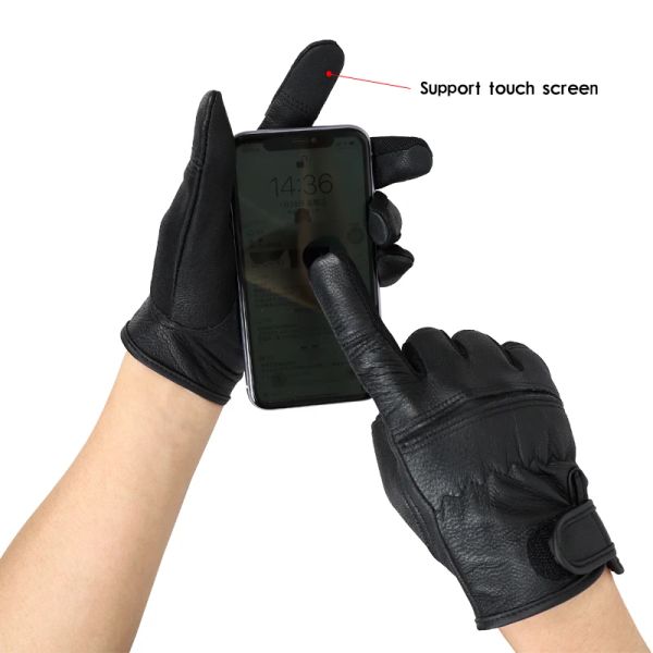 Handschuhe QiandGLEAF Schwarz Ziegenleder Motorrad Radsportsportsicherung Handschuhe Herren fahren Arbeitsplatzgroßhandel Probe 550Sy