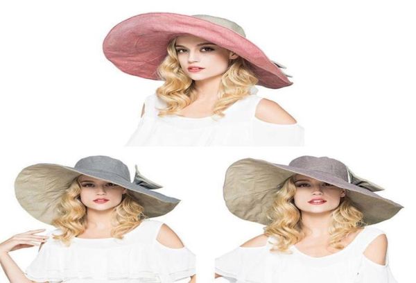 Kadınlar Katlanabilir Disket Tersinir Ultra Geniş Geniş Brim Beach Güneş Şapk Kontrast Renk Kepi Kapağı ile Çıkarılabilir9108253