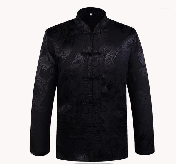 Men039s Jackets Chegada da marca preta Chinesa tradicional de cetim de cetim dragão de seda de seda de roupa de roupas de roupas de roupa de roupa