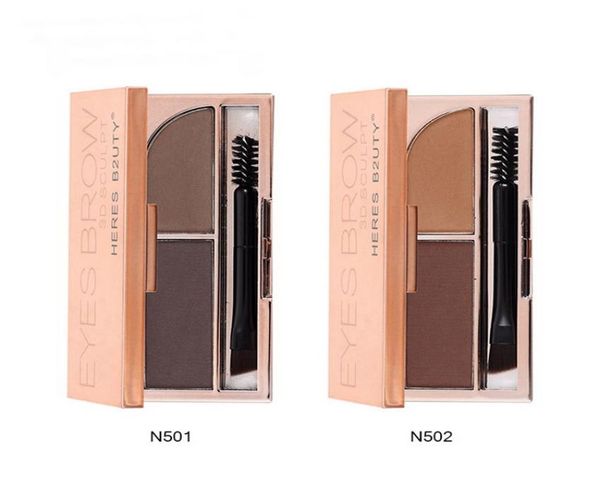 HERES B2UTY 3D SCULPT BROW Powder Два цветовой комбинации с двойной головкой Eyerbow Brush Longlasting Natural в ношении бровей Mak6150085