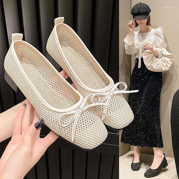 Scarpe vestiti Versione coreana Bow Casual Women's 2024 Summer One Foot Low Tach Mesh