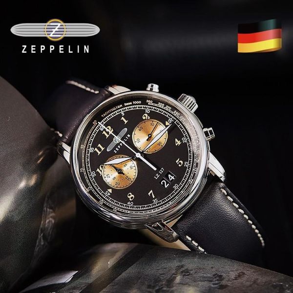 Armbanduhr Zeppelin Uhr importiert wasserdichte Ledergürtel Business Casual Quartz Zwei-Eye Multifunktion Chronograph Montre Homme 3561