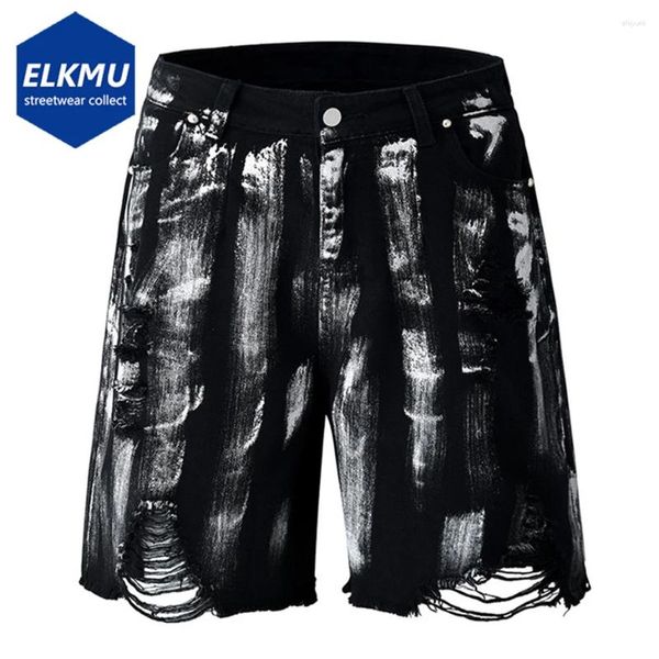 Herren Shorts Hip Hop Denim Delessed zerrissener schwarze Jeans gedruckte Mode männliche Baggy Y2K