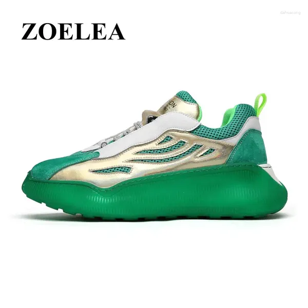 Fitnessschuhe Zoelea Männer Papa Sneakers lässig echte Leder klobig Sneaker Walking Zapatillas Hombre Green vulkanisiert