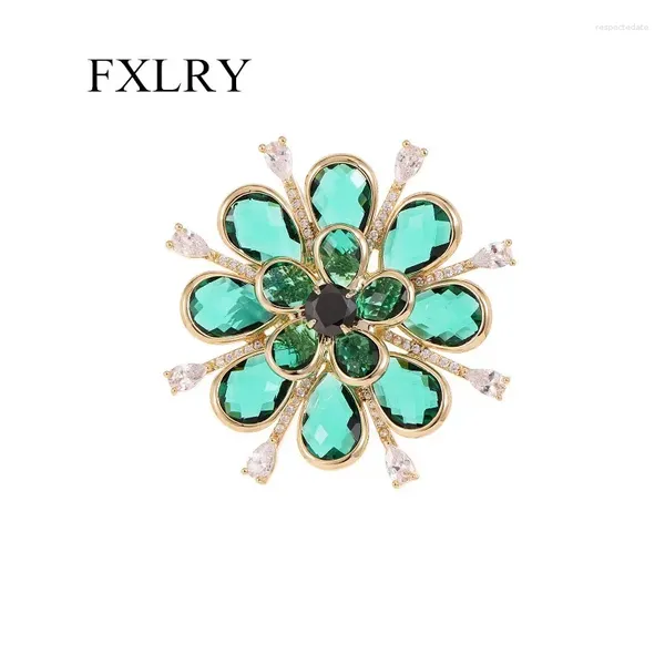 Spille fxlry Elegante cristallo intarsiato con fiori con zircone superflash spille per abiti da donna spillo decorativo