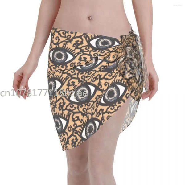 Chiffon Swimwear Pareo Lenço Olhos texturizados em encobrimento bege embrulhado Kaftan Sarong Saias