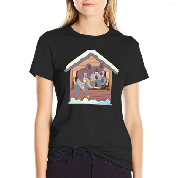 Kadın Polos Kayak Kulübesi - Koala Bear Aile T -Shirt Grafikleri Gömlekler Grafik Tees Kore Moda Tişörtleri Kadınlar İçin