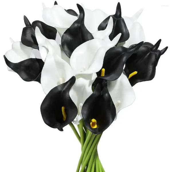 Fiori decorativi 20pcs Calla Lily Bridal Wedding Bouquet PU Articolo artificiale per decorazioni per feste di Home Office (bianco e nero)