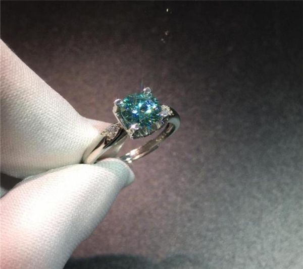 Runder Kuhkopf Blue Diamond Test bestanden Moissanit Ring Silber 925 Sapphire Schmuck Frauen Engagement Geschenk56273933442262