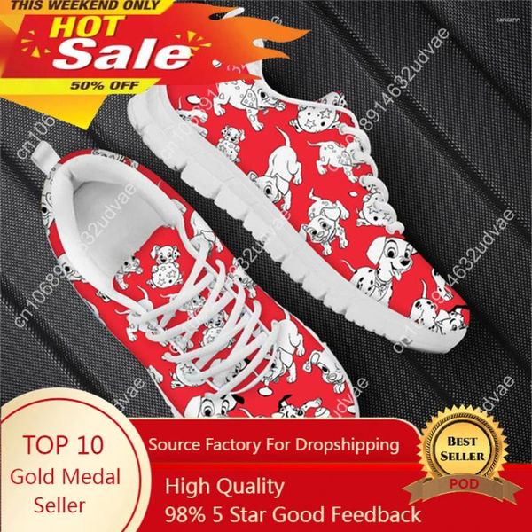 Sapatos casuais cão dalmácia fofo padronize tênis de malha de ar para meninas adolescentes Black White Feminino Running