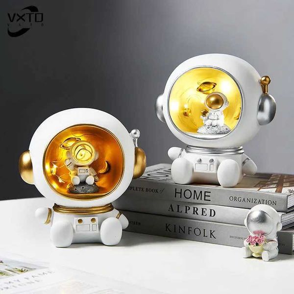 Objetos decorativos Figuras do astronauta Night Piggy Bank Creative Resina Decoração Modelo