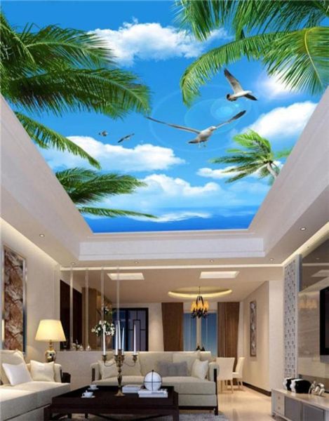 Árvores de coco de parede do céu azul 3D Po 3D Árvores de coco marítima Sala de estar de estar de estar suspenso de parede de parede não tecido 3D16638217091270
