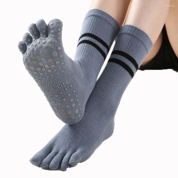 Mulheres Socks Sports Sports Cotton Calf Silicone Dot Running Stripes Split dedo do pé feminino de meias do meio de cinco dedos