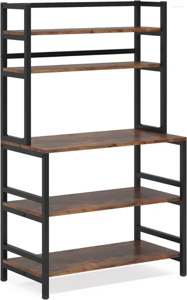 Armazenamento de cozinha Bakers de 5 camadas rack com hutch Industrial Microondas Stand Stand Utility Cart Shelf Organizer (Brown Rustic)