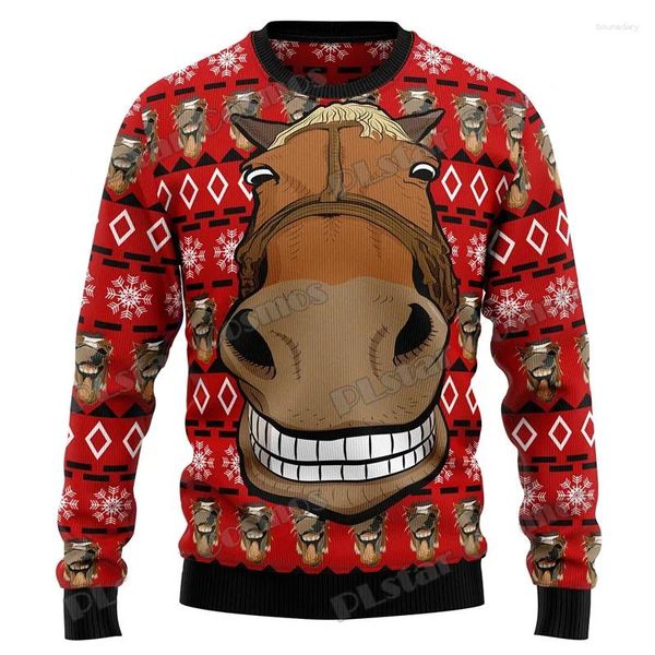 Suéter de moda de inverno masculino, lindos cavalos de amor 3d imprimido de natal neutro casual malha quente pullover y1009