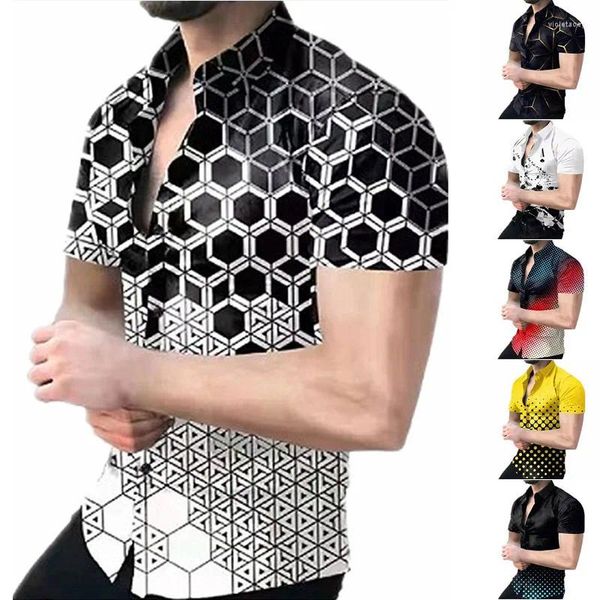 Herren lässige Shirts 1men's Business kurzärmeliges Hemd Revers Single Breace 3D Digital Print Plus Size Male Jacke