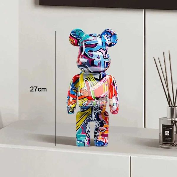 Oggetti decorativi Figurine a caldo vendendo graffiti multi-colore Orsi di resina di lusso ornamenti decorativi per banchi per uffici e salotti regali per le vacanze orso t240505