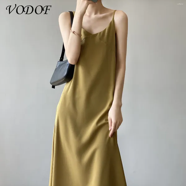 Повседневные платья vodof woman платья атласные рукавочные спагетти -ремешок черный длинный свадебный шелк зеленый 2024 лето
