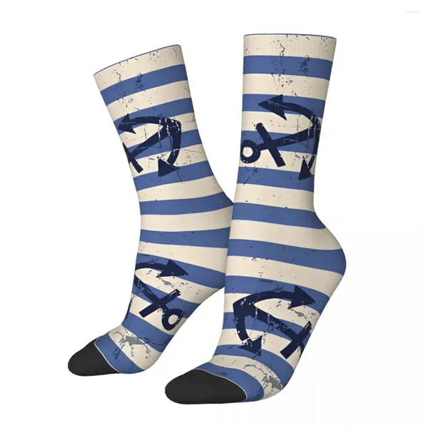 Meias masculinas Vintage vetor sem costura âncora direcionar arte náutica unisex Novidade impressa Funny Crew Sock Gift