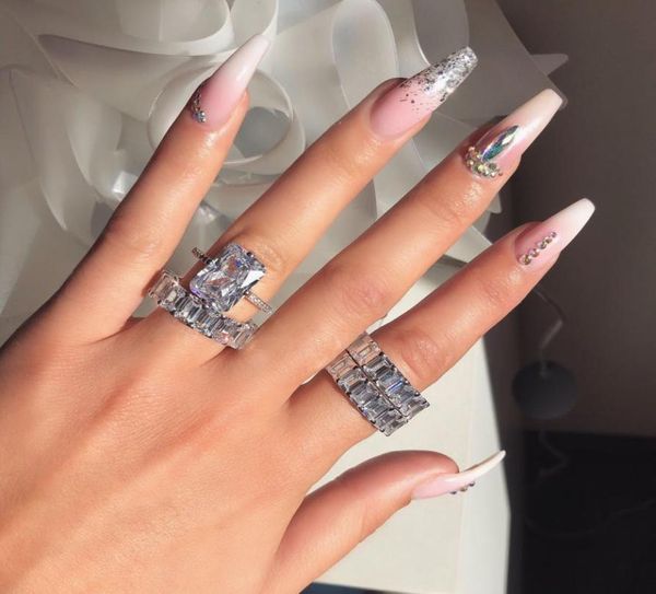 Nova feminina Big Square Diamond Ring 925 Sterling Silver Wedding Ring Ring de luxo de noivado de amor para mulheres joalheria9454496