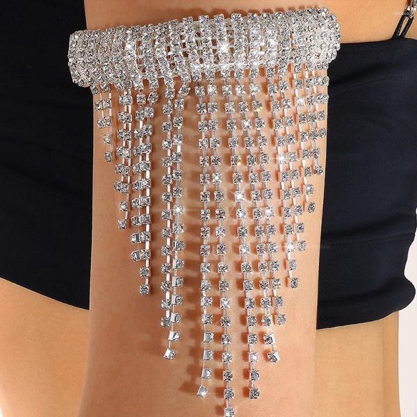 Bangle Stonefans Long Tassel Rhinestone Arm Bracelet Jóias de mão para mulheres Pulseira de festa de cristal ajustável