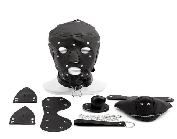 Fetish Pu Leather Dog Mask Head Harness Sex Slave Collar Leashh Mouth Gag Bondage Capoliche de Blindfold Games Adult Toys para casais 04436033