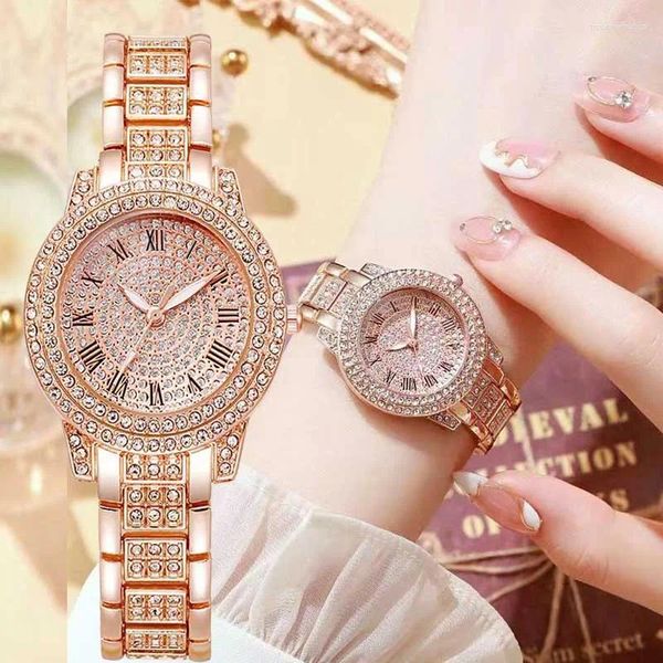 Armbanduhr Full Diamond Electronic Quartz Watch Watch Female Minderheit Minderheit Student Rose Gold Römische Himmels Star Hand