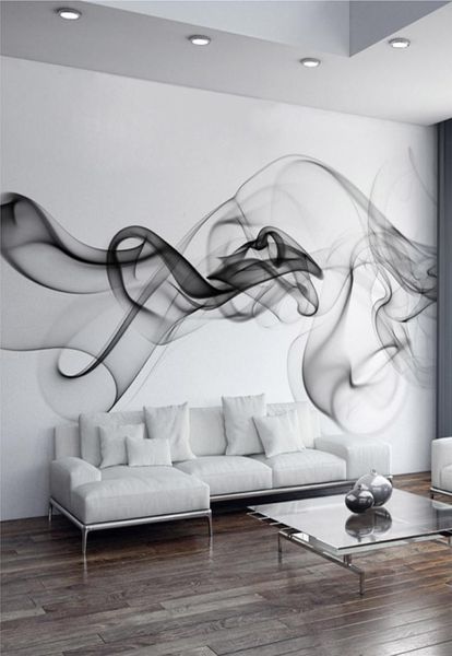 Современный абстрактный черно -белый дым туман фрески, обои, гостиная спальня, искусство, домашний декор, самостоятельно водонепроницаемая 3D наклейка 21810737