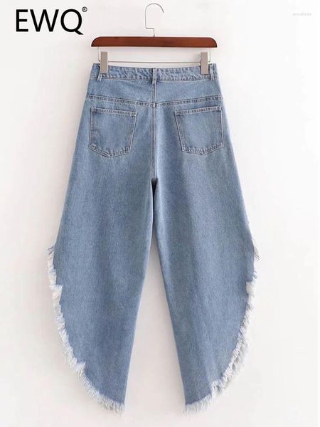 Frauen Jeans EWQ Frauen 2024 Fashion Tide Wide Bein Hosen Loose Quasten Hole Solid Color Split Fork High Street Style 13c407