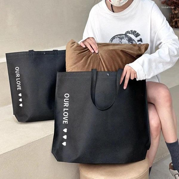 Depolama Çantaları Stobag 10pcs Siyah Dokunmasız Çanta Alışveriş Tote Taşınabilir Kumaş Su Geçirmez Yeniden Kullanılabilir Hediye Poşeti Özel Logo (Ekstra Ücret)