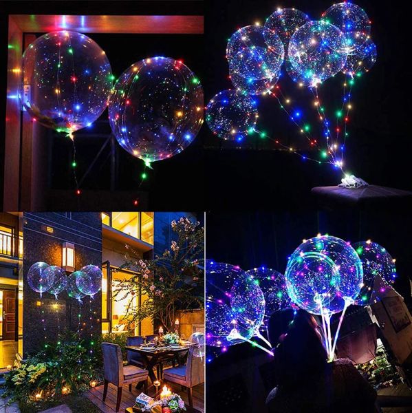 10 pacote de pacote LED BOLOONS BOBO BALLOONS BALLOONS BULHO DE GLOW DE HELIUM TRANSPARENTE com luzes de cordas para festa de aniversário Decoração de casamento d5.0