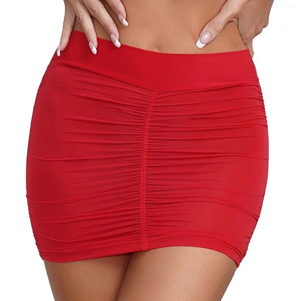 Saias mulheres Sexy Mini BodyconCon Miniskirt Ruched Elastic Bands semi-Sheer Hip Wrap Skirt Lingerie Roupa Dois de boate