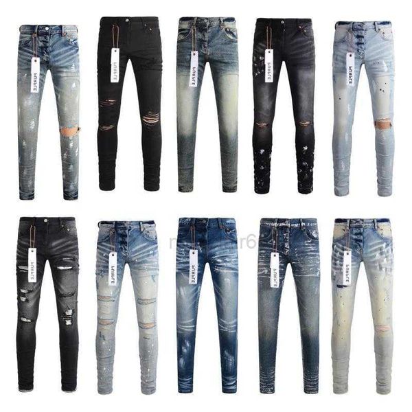 Herren Jeans Purple Jeans Designer Jeans für Herren lila Marke Jeans Hole Loch Skinny Motorcycle Trendy Ripped Patchwork Loch das ganze Jahr