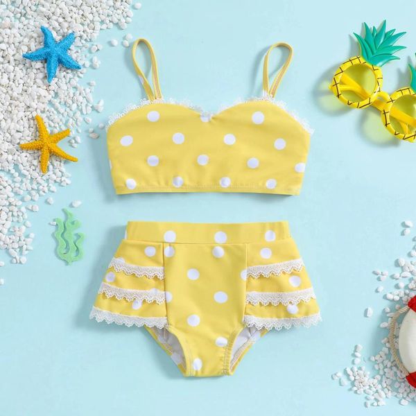 Moda de banho feminina Biquíni infantil Dot Split Sling Set Swibra's Swimming Switter Two Piece