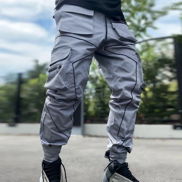 Calças masculinas Cargo Reflexivo 2024 Hip Hop Casual Troushers Troushers Multi-Pocket Men-Pocket Sweetwear Sports Pant M-3xl