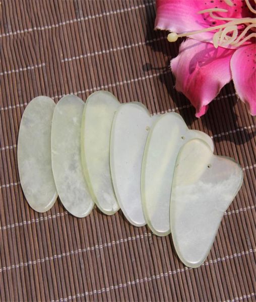 GUA SHA SHA Green Jade Stone Guasha Cura Acupuntura Ferramenta de Massagem Corpo Face Fache Beauty Health Care Tool5775669