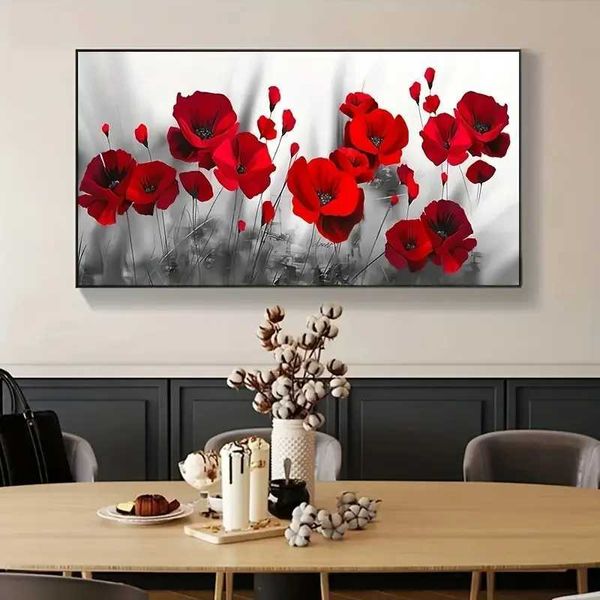 Tapeten 1 Leinwand abstrakte rote Blumenwandkunst für Wohnzimmer Schlafzimmer Büro Wandkunstdekoration ohne Rahmen J240505