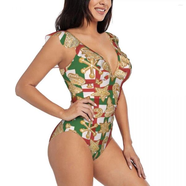 Donne da bagno femminile Donne da nuoto con costume da bagno di Natale Gingerbread femmina Bikini spingendo su costumi da bagno sexy monokini sexy