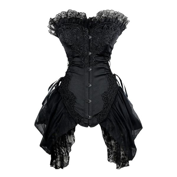 Halloween Burlesque Side Hollow-out espartilho com quadris Tule tule tule mulheres brancas no noivo Bustier bustier Ruffle Lace Party Party Party