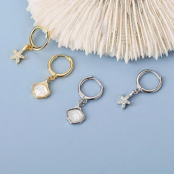 Orecchini penzolanti all'ingrosso Small Earring Shell Shape Star Cuccio Cubic Zirconia Hoop per donne Accessorio minimalista di gioielli da sposa vintage