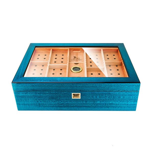 Blaue Zigarre Holzkisten Custom Piano Lack Farbe Großhandel Großhandel Zedernholz Hülle Zigarre Humidor in Schüttung