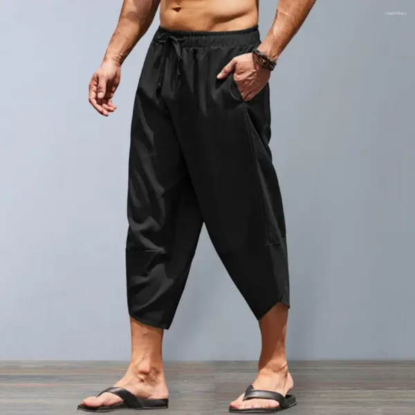 Herrenhosen Jogger 2024 Baggy Drop-Craoth Casualhose Baumwollwäsche geschnittene elastische Taille Hawaiianer lang