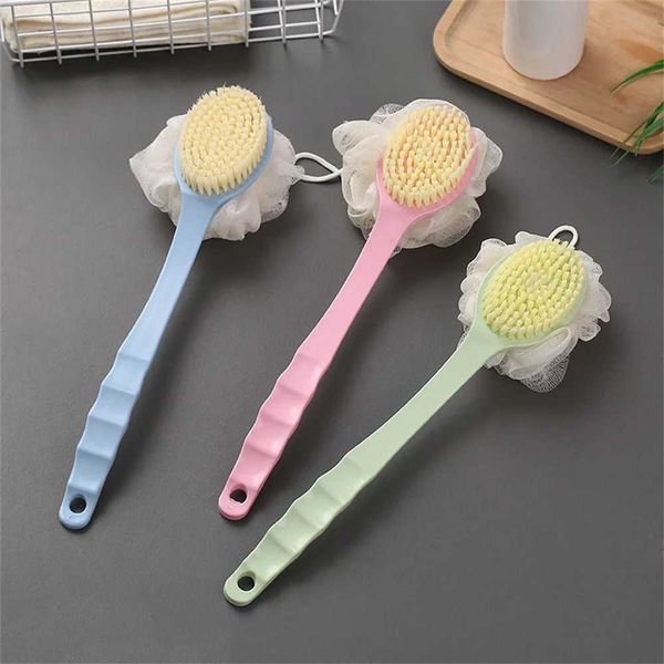 Bath Tools Acessórios Mussagem de cabelo macio Bathtub Brush Long Handle Back Frict 2-em-1 com bola Q240430