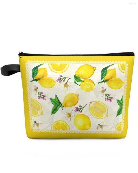 Sacchetti cosmetici frutta limone giallo pastorale stile grande capacità da viaggio portata portata custodia per trucco portatile donna custodia a matita impermeabile