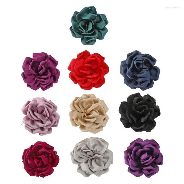 Broches rosa floral crachado de tecido artesanal broche de flores para mulheres elegantes pinos de lapela